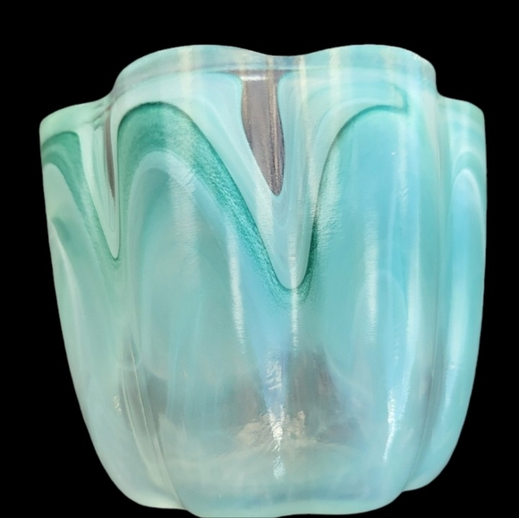 Gorgeous Turquoise ECOGLASS Recycled Art Glass Votive | White Swirl | Made in Sp - Picture 3 of 6